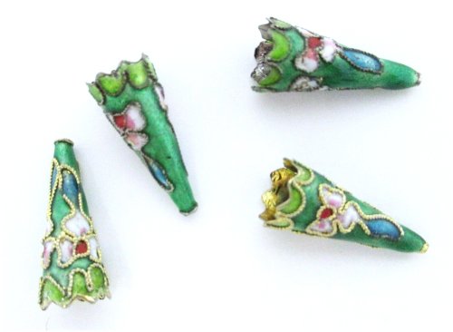 Green Cloisonne Cone Bead Caps