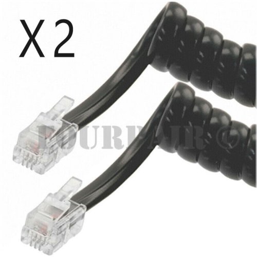 Coiled Black Telephone Handset Receiver Cords - 2 Pack