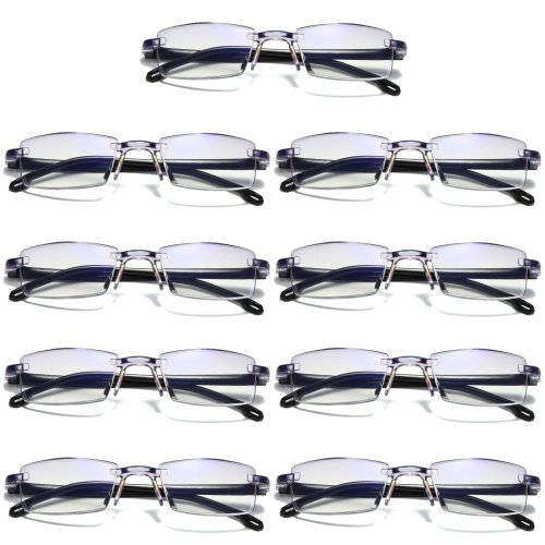 Blue Block Readers - Rectangular Rimless Design (9 Pack)