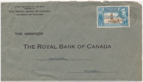 Trinidad & Tobago British Colony Stamps: 1940 Mailed Oval Bank Cover