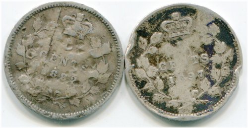 Canadian Cull 5 Cents Coin Lot - 1897 & 1892