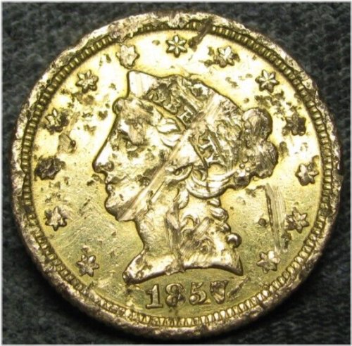 1857-O Liberty Head Gold Quarter Eagle with Nice Details