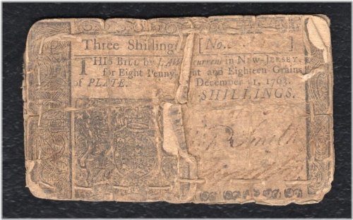 New Jersey Three Shillings Colonial Note (December 31, 1763)