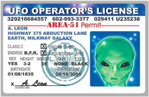 Nevada Extraterrestrial License ID Card