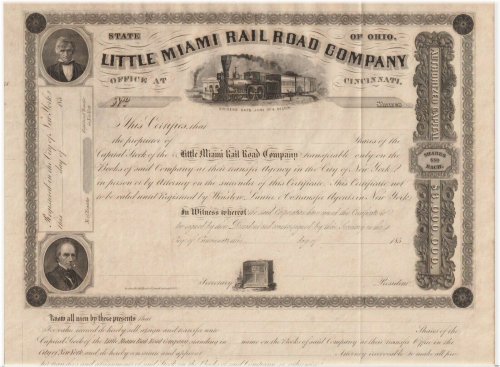 Little Miami Railroad Company Stock Certificates Ohio Trio