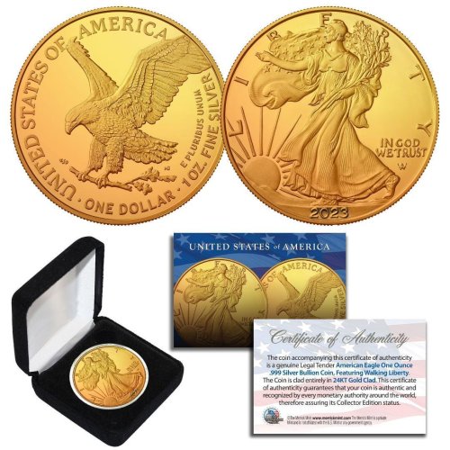 Gold Gilded American Eagle Silver Coin with Box and Certificate