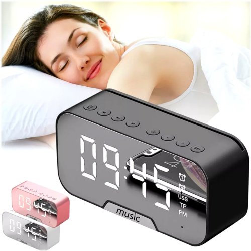 Mirrored Bluetooth FM Radio Wireless Music Alarm Clock