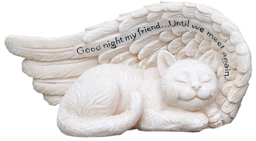 Winged Resting Feline Memorial Statue