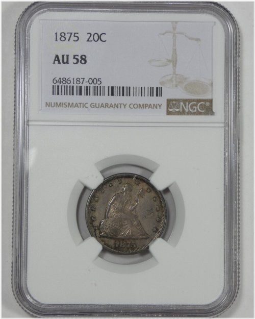 1875 NGC AU 58 Silver 20-Cents Coin
