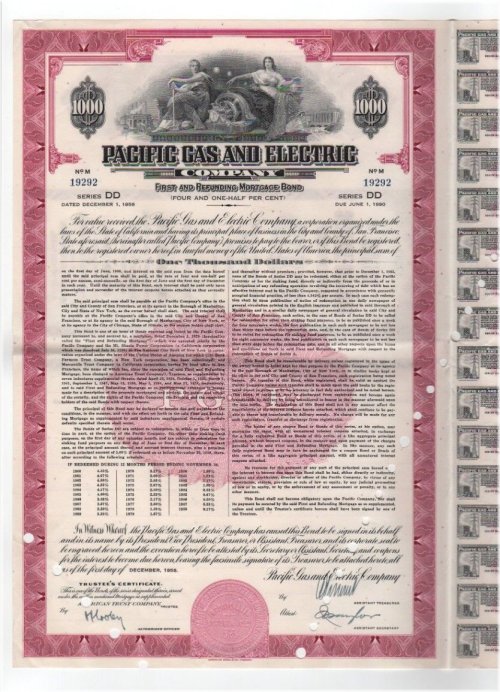 Pacific Gas and Electric Company 1958 Bond Certificate