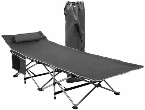 Gray Foldable Sleeping Cot with Carry Bag for Outdoor Adventures