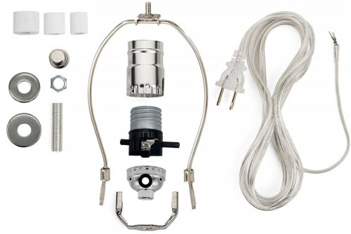 Bottle Lamp Kit - Complete Set with Silver Finish Adapters and Parts