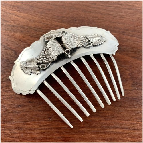 Vintage Grapevine Coin Silver Hair Comb