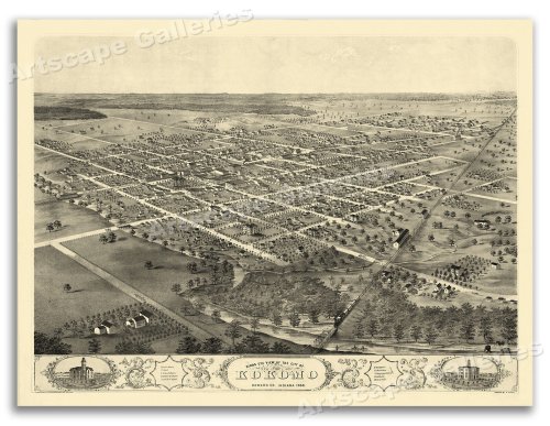 Kokomo Indiana 1868 Historic Panoramic Town Map - 18x24