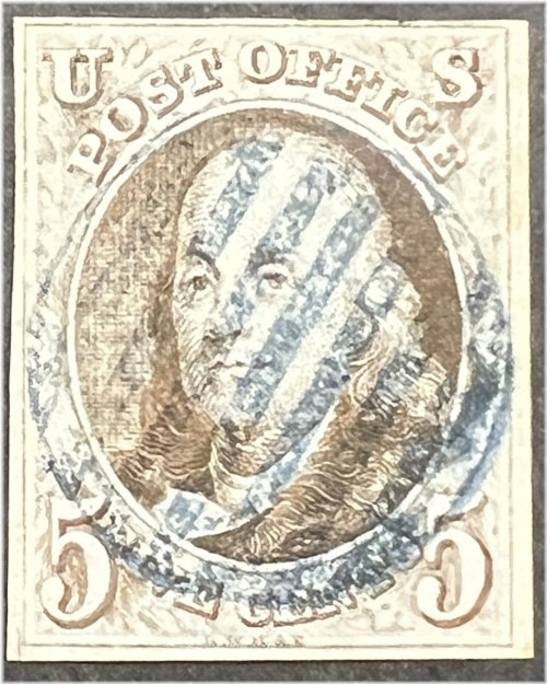 Franklin 5¢ 1847 Authentic Used Stamp