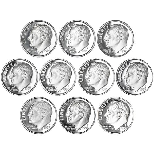 Roosevelt Dime Gem Proof Decade Set (1990-1999)