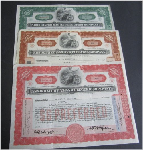 Vintage Associated Gas and Electric Company Stock Certificate