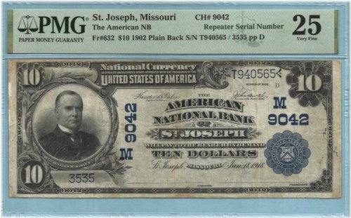 St. Joseph American NB $10 Banknote - 1902-PB - PMG 25