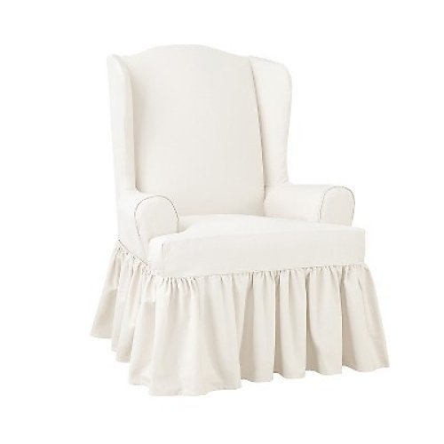 Ruffle Wing Chair Slipcover - Essential Twill White