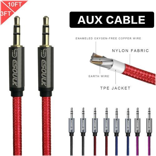 Nylon Braided Audio Link Cable for Car, PC, and Phone