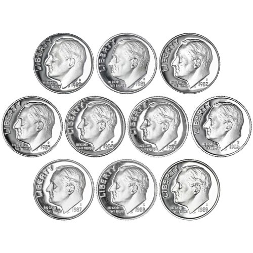 S Roosevelt Dime Gem DCam Proof 1980-1989 Decade Set