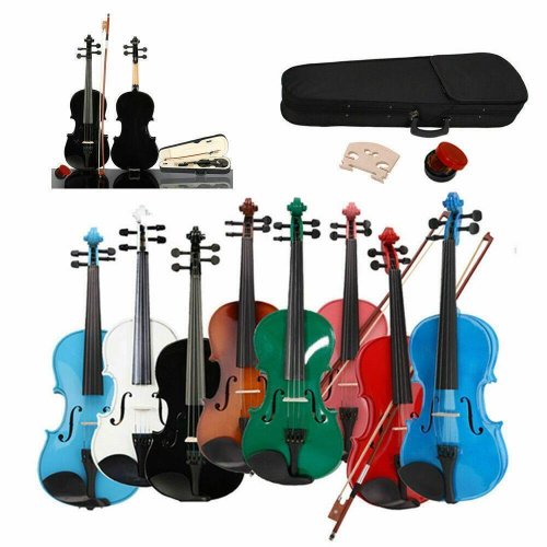 Harmony Strings Acoustic Violin Set - Natural Black White Pink in Multiple Sizes with Gift Option