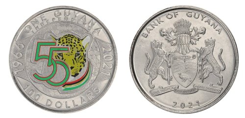 Guyana 100 Dollars Commemorative Coin, 2021, KM #64