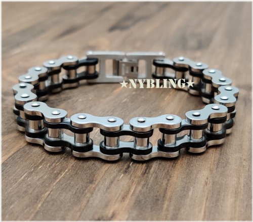 Road Warrior" Stainless Steel Chain Bracelet with Charms for Men's Jewelry