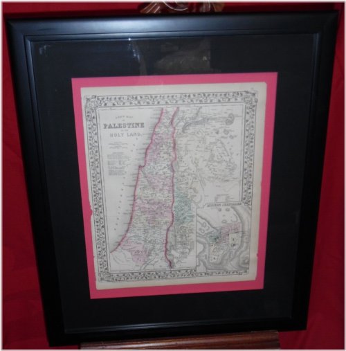 Palestine Holy Land 1868 Framed Map from S. Augusta Mitchell Atlas