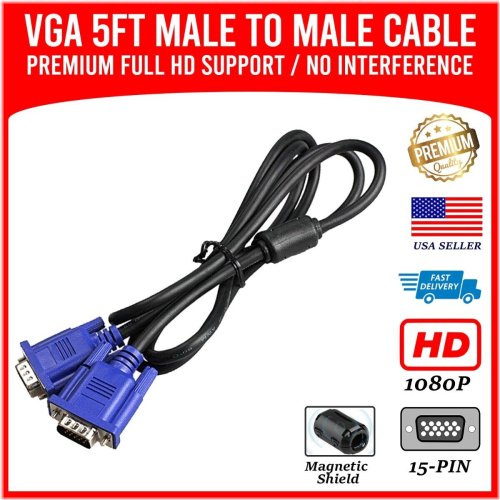 SVGA Video Cable - Male to Male 15 Pin Cord for High Definition Display