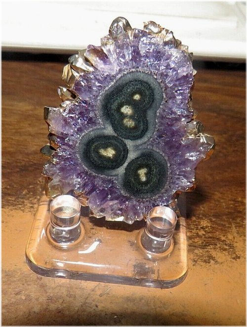 Amethyst Stalactite Slice with Gold-Plated Rim and Stand