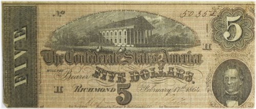 1864 Confederate Five Dollar Note (CS-69)