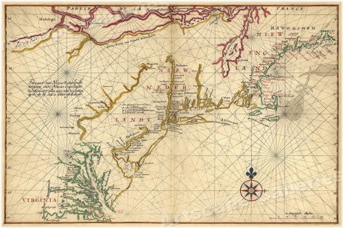 Colonial Coastal Map - 1639 Virginia and New England