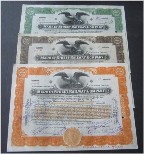 Vintage Market Street Railway Stock Certificates