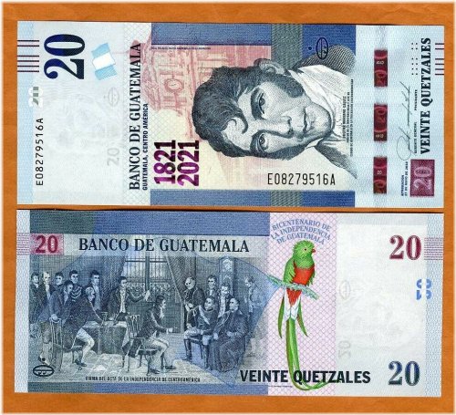 Guatemala Bicentennial 20 Quetzales Banknote, 2021