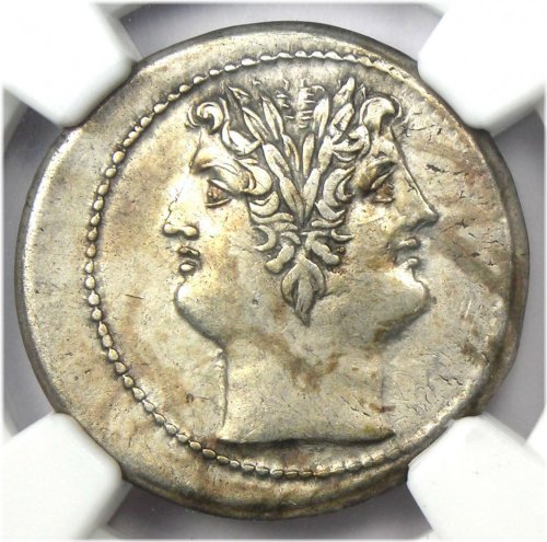 Dioscuri Janiform Quadrigatus Roman Coin