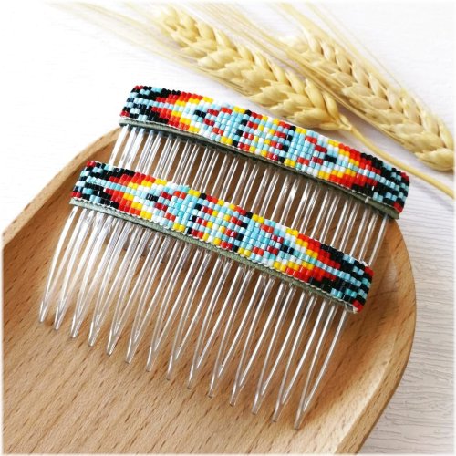 Navajo Beaded Hair Comb Duo