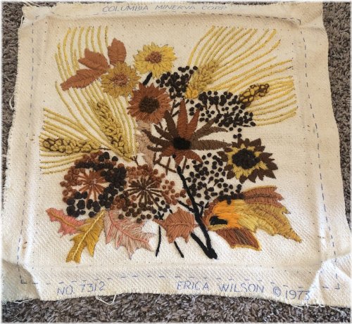 Vintage Floral Crewel Pillow - Handmade by Erica Wilson in 1973