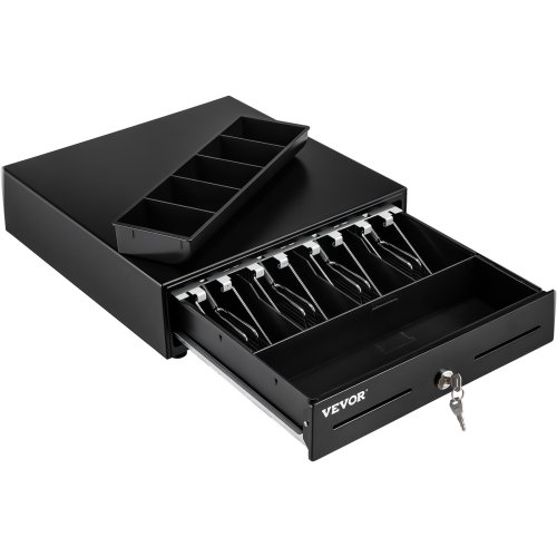 Black Cash Drawer with Multiple Compartments