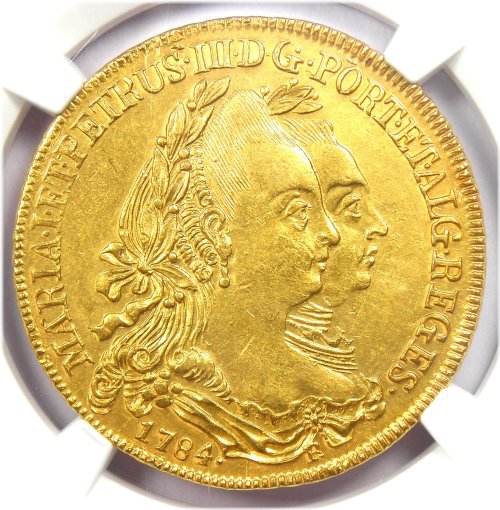 1784 Brazilian Gold 6400 Reis Peca - NGC Uncirculated Detail