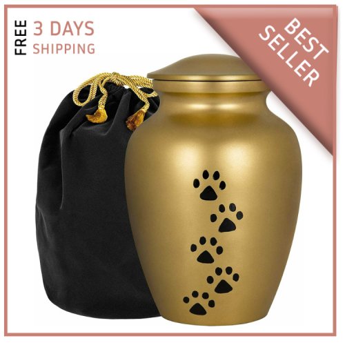 Golden Memories Pet Ash Urn with Velvet Bag