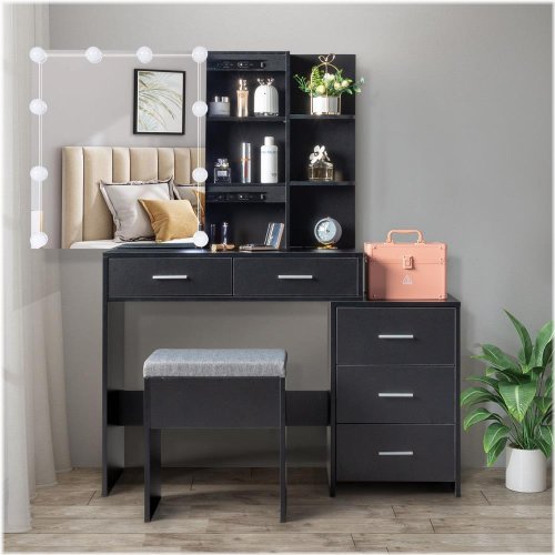 Radiance Vanity Set with Storage Cabinet and 5 Drawers