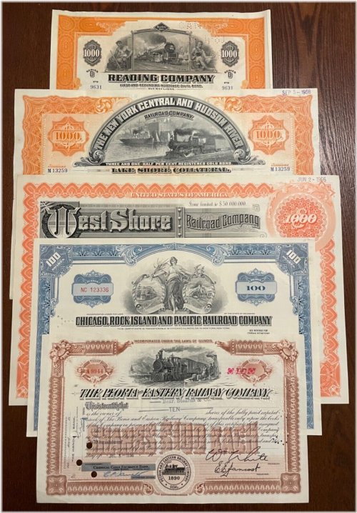 Historic Railroad Stock Certificate Set