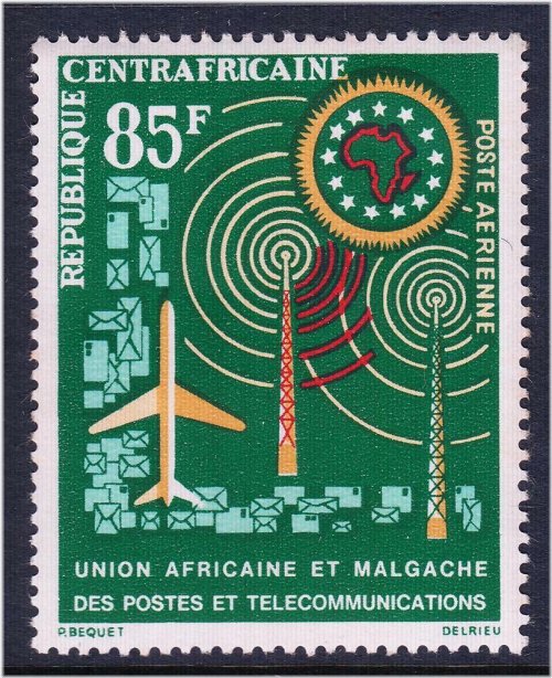 Central African Republic Malgache Union Plane Map Stamp #C10 MNH