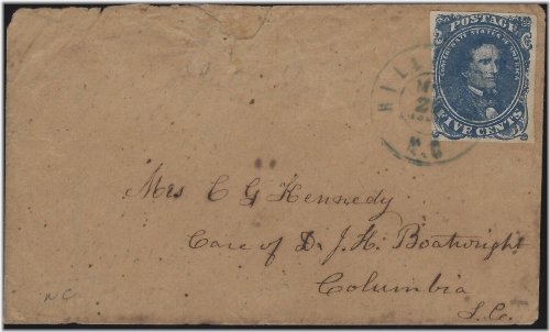 Southern Correspondence Stamp - Hildebran to Columbia