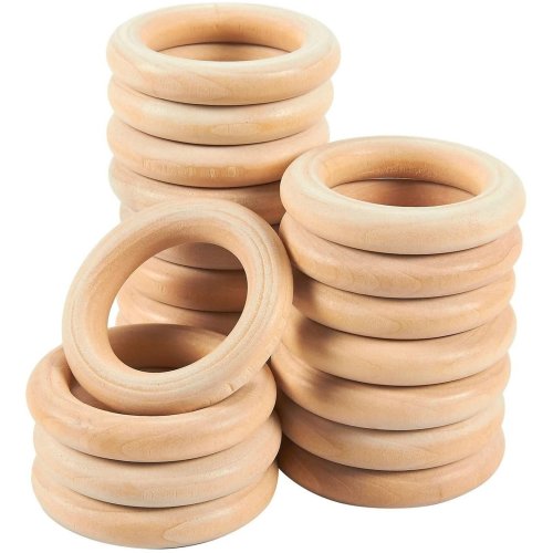 Natural Wood Macrame Rings Set - Pack of 20