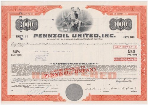 Pennzoil Heritage Certificate