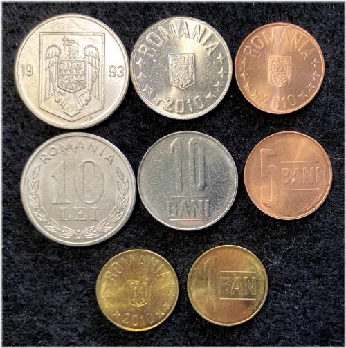 Romanian Coin Set - 1, 5, 10 Ban, 10 Lei (UNC)