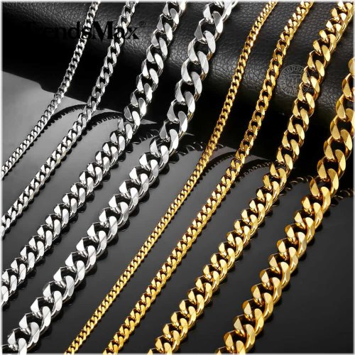 Cuban Curb Necklace Chain in Stainless Steel and Silver/Gold Plating