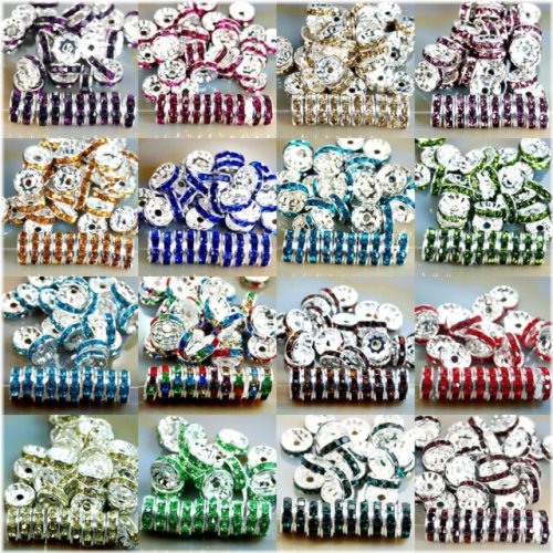 Sparkling Silver Crystal Spacer Beads - Set of 100 in Various Sizes
